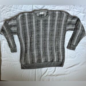 Vintage Charcoal and Light Gray Striped Crewneck Sweater